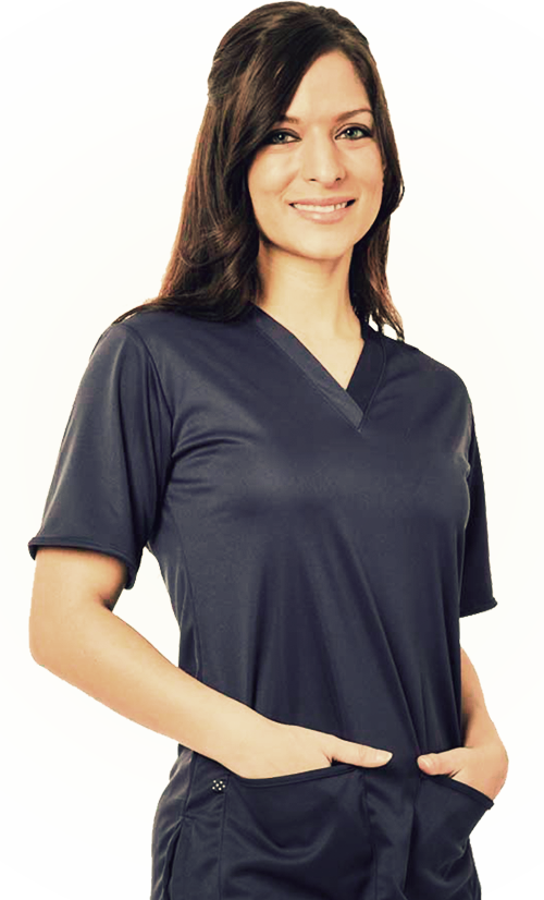 Clinical skincare specialist in black treatment attire